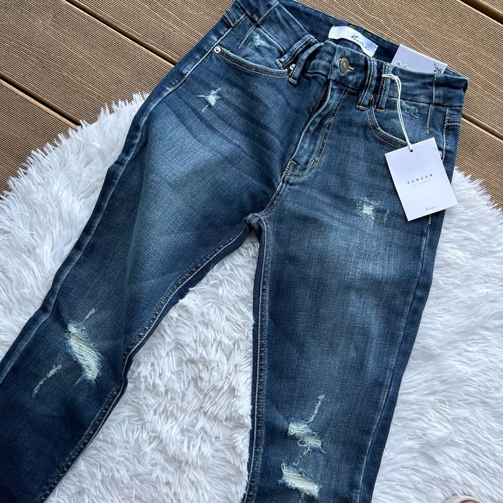 KanCan Blue Mid Rise Distressed Skinny Jeans Size 5 / 26 Ankle Short Length NEW - Picture 9 of 12